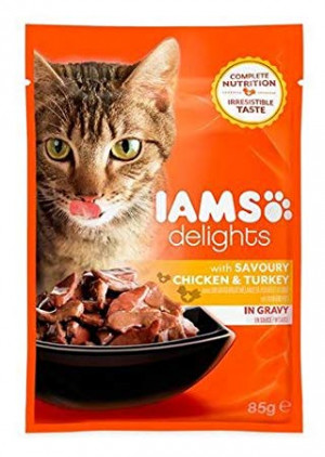 IAMS CAT DELIGHT CHICKEN&TURKEY GRAVY konservi kaķiem 85g x 12gab