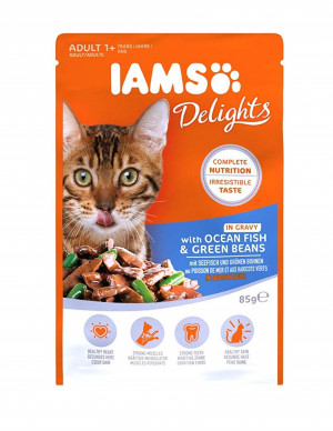 IAMS CAT DELIGHT OCEAN FISH&BEAN GRAVY konservi kaķiem 85g x 12gab