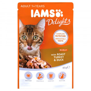 IAMS CAT DELIGHT TURKEY&DUCK Jelly konservi kaķiem 85g x 12gab