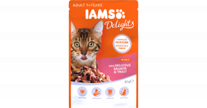 IAMS CAT DELIGHT SALMON&TROUT Jelly konservi kaķiem 85g x 12gab