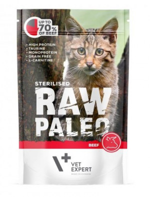 RAW PALEO STERILISED konservi kaķiem ar liellopu 100g