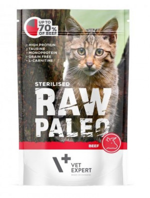 RAW PALEO STERILISED konservi kaķiem ar liellopu 12 x 100g