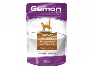 GEMON Wet Cat pouch Senior with turkey 100 g - ar tītaru