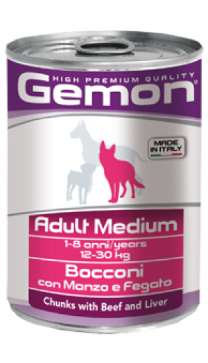 GEMON Dog chunkies Adult MEDIUM with beef & liver 415g - ar liellopu un aknām