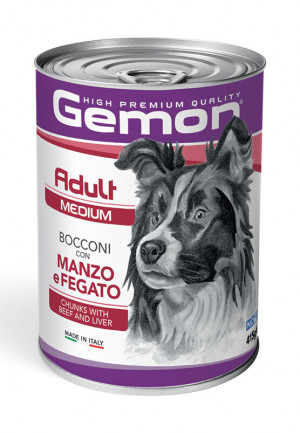 GEMON Dog chunkies Adult MEDIUM with beef & liver 415g - ar liellopu un aknām