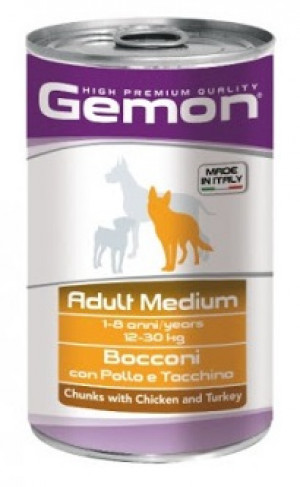 GEMON Dog chunkies Adult MEDIUM with chicken & turkey 1.250kg - ar vistu un tītaru