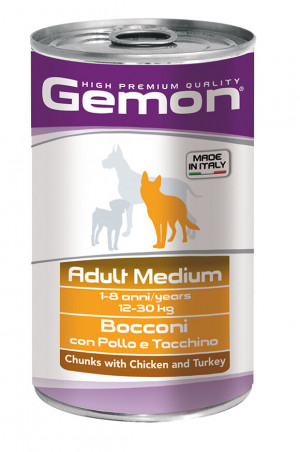 GEMON Dog chunkies Adult MEDIUM with chicken & turkey 1.250kg - ar vistu un tītaru