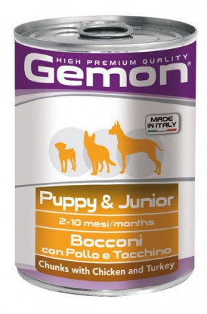 GEMON Dog chunkies Junior with chicken & turkey  415g - ar vistu un tītaru