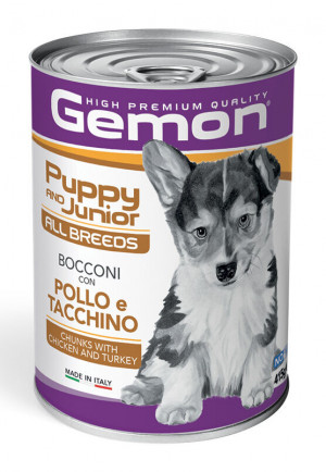 GEMON Dog chunkies Junior with chicken & turkey  415g - ar vistu un tītaru