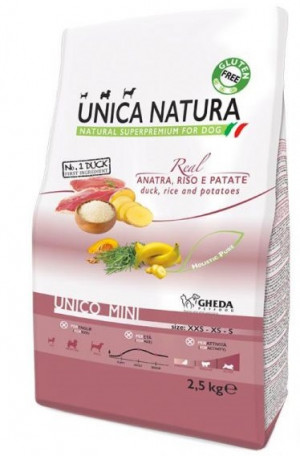 GH UNICA NATURA Dog Mini pīli, rīsiem un kartupeļiem  7.5kg Cena norādīta par 1 gb. un ir spēkā pasūtot 2 gb.
