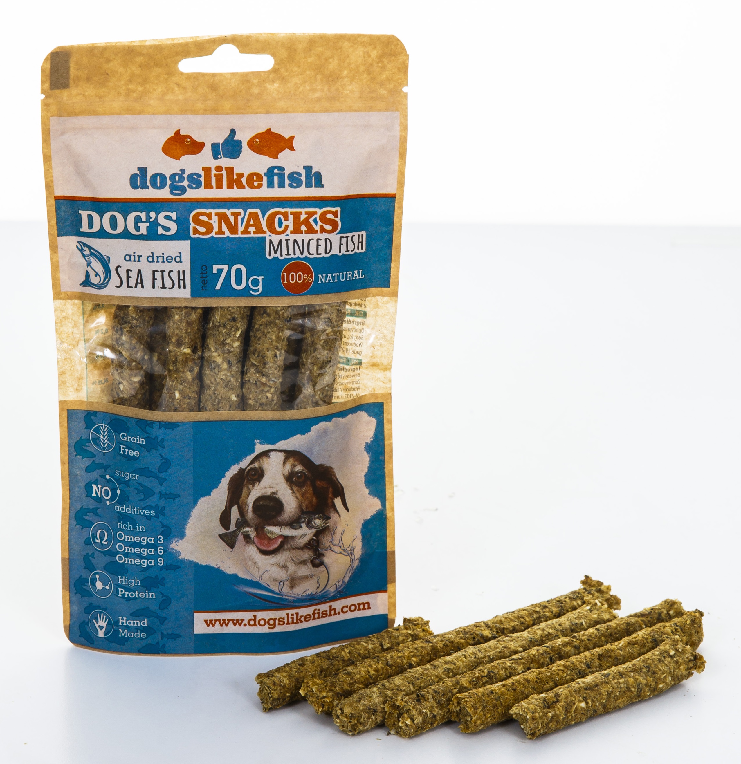DOGS LIKE FISH Minced Fish Snacks 70g Zoocentrs.lv