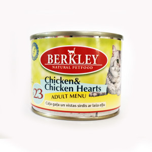 Konservi kaķiem Berkley #23 cāļa gaļa un vistas sirdis 6 x 200g