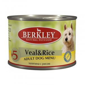 Konservi suņiem Berkley #5 teļa gaļa ar rīsiem 200g Cena norādīta par 1 gb. un ir spēkā pasūtot 6 gb.