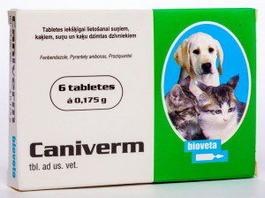 Caniverm 0.175 g tabletes mazu suņu un kaķu attārpošanai 6 tbl/  N6 CENA NORĀDĪTA PAR 1 TBL