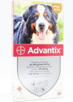 Advantix 3000 mg/600 mg šķīdums (pipetes) pilināšanai uz ādas suņiem 40-60 kg N4 Cena norādīta par 1gab.