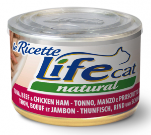 LIFE CAT Natural TUNA, BEEF & CHICKEN HAM - konservi kaķiem 6 x 150g