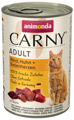 Animonda Carny Adult konservi kaķiem - liellops, vista, pīļu sirsniņas 400g