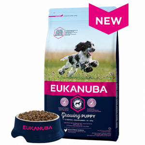 Eukanuba Puppy & Junior Medium Breed Chicken - sausā barība ar vistas gaļu vidējo šķirņu kucēniem 3kg