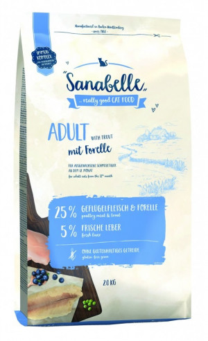 SANABELLE Adult with Trout - sausā barība kaķiem 2kg Cena norādīta par 1 gb. un ir spēkā pasūtot 2 gb.