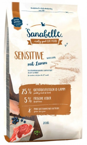 SANABELLE Sensitive with Lamb - sausā barība kaķiem 2kg Cena norādīta par 1 gb. un ir spēkā pasūtot 2 gb.