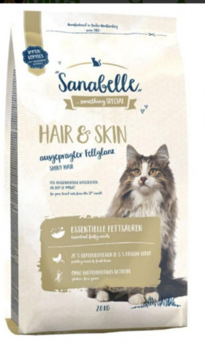 SANABELLE Hair & Skin - sausā barība kaķiem 2kg Cena norādīta par 1 gb. un ir spēkā pasūtot 2 gb.