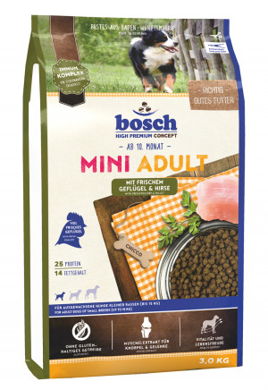 BOSCH Adult Mini Poultry & Millet - sausā barība suņiem 3kg