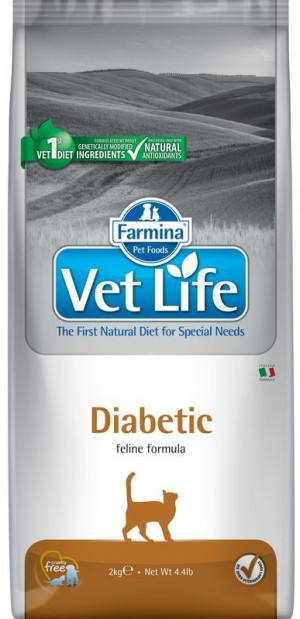 FARMINA VET LIFE Cat Diabetic - sausā barība kaķiem 2kg Cena norādīta par 1 gb. un ir spēkā pasūtot 2 gb.