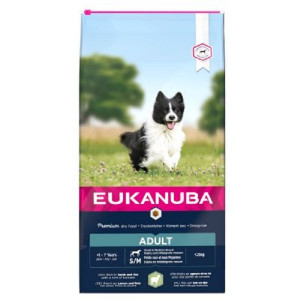 Eukanuba Adult Small & Medium Breed Lamb & Rice - mazo un vidējo šķirņu suņiem ar jēru un rīsiem 12kg