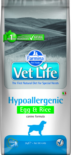 FARMINA VET LIFE Dog Hypoallergenic Egg & Rice - sausā barība suņiem  2kg Cena norādīta par 1 gb. un ir spēkā pasūtot 2 gb.