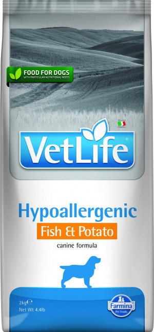 FARMINA VET LIFE Dog Hypoallergenic Fish & Potato - sausā barība suņiem  2kg Cena norādīta par 1 gb. un ir spēkā pasūtot 2 gb.