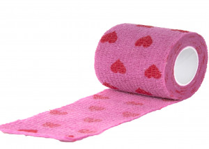 Show Tech Self-Cling Bandage Pink with Hearts - elastīgs, pašlīmējošs pārsējs suņiem 7,5 cm x 4,5 m