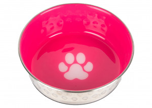 Show Tech Pet Bowl SS/Hot Pink with rubber Base and Pawprint - bļoda suņiem un kaķiem