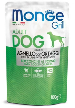 MONGE Grill Adult Dog - konservi suņiem ar jēru un dārzeņiem 100g