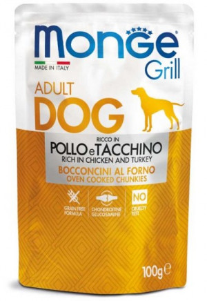 MONGE Grill Adult Dog - konservi suņiem ar vistas un tītara gaļu 100g