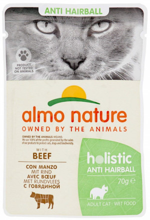 ALMO NATURE Holistic Functional Cat Anti-Hairball With Beef - konservi kaķiem 12 x 70g