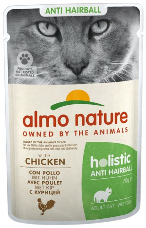 ALMO NATURE Holistic Functional Cat Anti-Hairball With Chicken - konservi kaķiem 12 x 70g