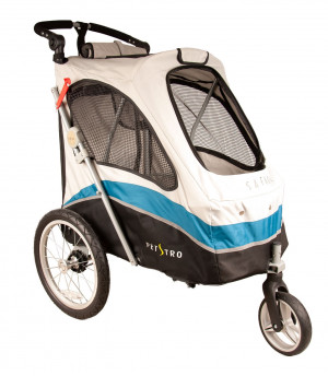 Petstro Medium 3-Wheel Buggy, Turquoise/Grey - rati mājdzīvnieku pārvadāšanai, zili