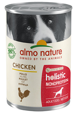ALMO NATURE Holistic Monoprotein Dogs Chicken - konservi suņiem 400g Cena norādīta par 1 gb. un ir spēkā pasūtot 6 gb.