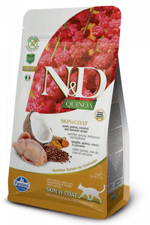 FARMINA N&D NATURAL & DELICIOUS Cat Grain Free Quinoa, Quail & Coconut Skin & Coat 1,5kg