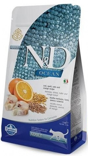 FARMINA N&D NATURAL & DELICIOUS Cat Low Grain Ocean Codfish, Spelt & Orange 1,5kg