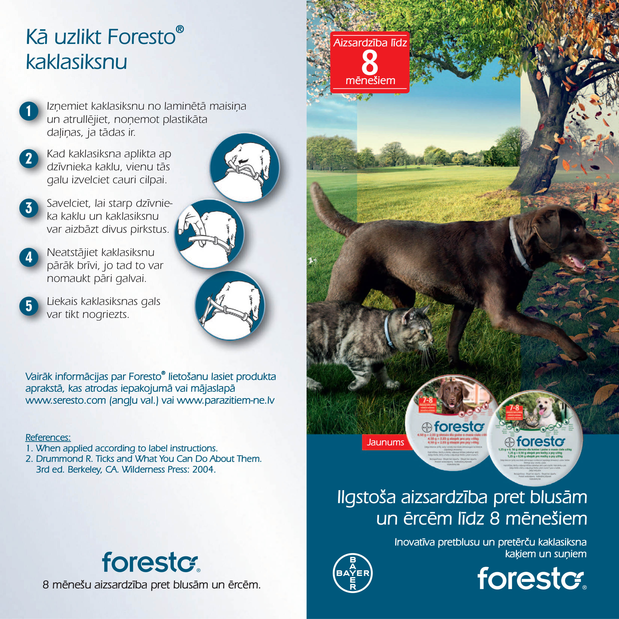 Foresto 4,50 g + 2,03 g pret ērcēm/ blusām kakla siksna lieliem suņiem (no 8 kg) 70cm x 3 gab.