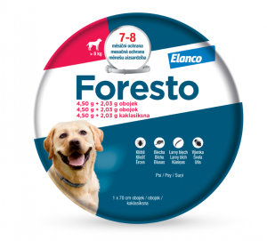 Foresto 4,50 g + 2,03 g pret ērcēm/ blusām kakla siksna lieliem suņiem (no 8 kg) 70cm x 3 gab.