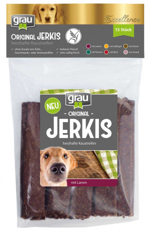 GRAU Excellence Original Jerkis Tasty Chewing Strips With Lamb - gardumi suņiem 15 gab.