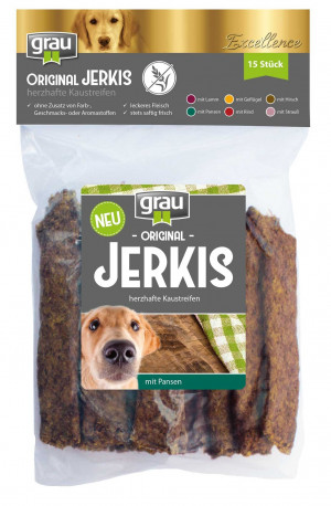 GRAU Excellence Original Jerkis Tasty Chewing Strips With Rumen - gardumi suņiem 15 gab.