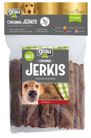 GRAU Excellence Original Jerkis Tasty Chewing Strips With Beef - gardumi suņiem 15 gab.