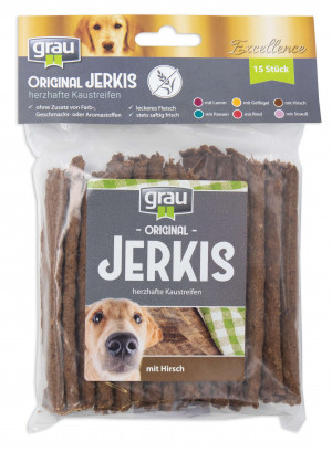 GRAU Excellence Original Jerkis Tasty Chewing Strips With Deer - gardumi suņiem 15 gab.