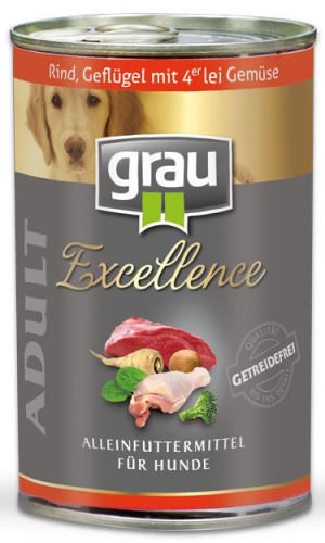 GRAU Excellence ADULT Beef, Poultry & Vegetables - konservi suņiem 6 x 400g