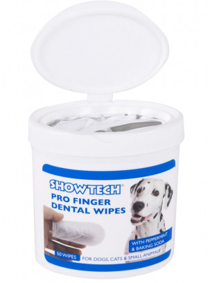Show Tech Pro Finger Dental Wipes Teeth Cleaning Product - zobu kopšanas salvetes suņiem, kaķiem un maziem dzīvniekiem 50 gab.