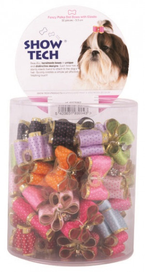 Show Tech Fancy Polka Dot Bows with Elastic 50 pcs Bows - bantītes 50 gab.