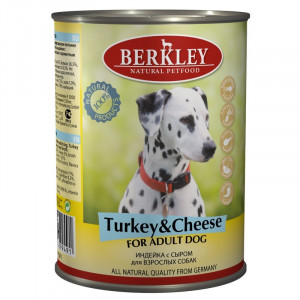 Konservi suņiem Berkley #3 Adult Dog Turkey & Cheese 400g Cena norādīta par 1 gb. un ir spēkā pasūtot 6 gb.